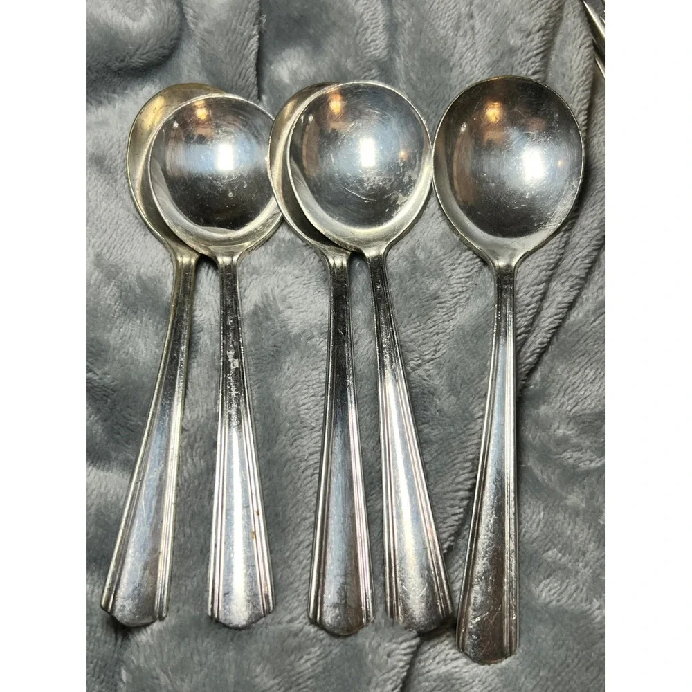 Vintage Victor S. Co. A1+ Overlay Soup‎ Spoons Set of 5-Bowl Art Deco Style